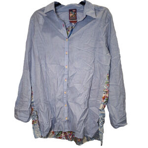 Johnny Was Blue Silk Women's Button Down Plaid Floral Top Shirt Size Medium